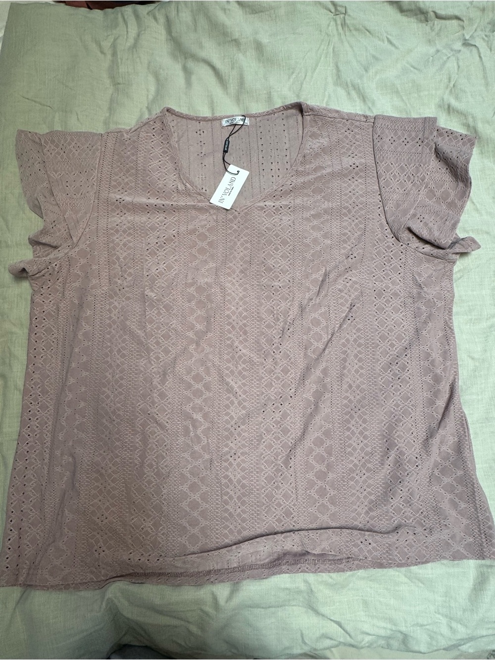 Mauve Eyelet V-Neck Short Sleeve Top Size:22W NWT